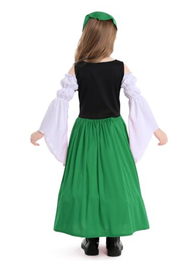 نيبمينينت Renaissance Medieval Princess Costume Dress for Girls | Victorian Bell Sleeve Off-Shoulder Gown with Headband | Fancy Dress-Up for Halloween, Cosplay, Themed Parties (Ages 4-16 Years) - Image 4